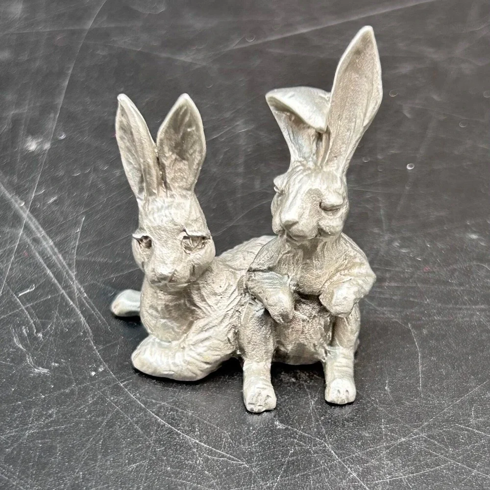 Hudson Pewter Miniature Lot of 2 Rabbit Figurine and Pewter Mouse